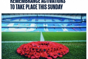 曼城官方：赛前举行阵亡将士纪念日活动，瓜帅献花圈，球衣将拍卖