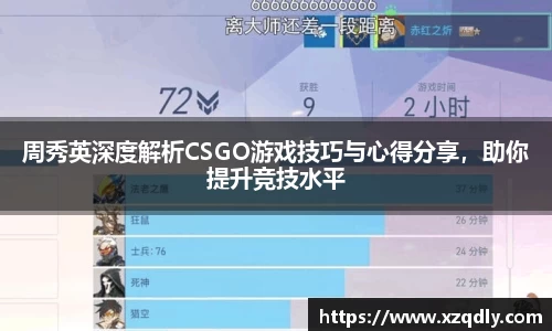 周秀英深度解析CSGO游戏技巧与心得分享，助你提升竞技水平